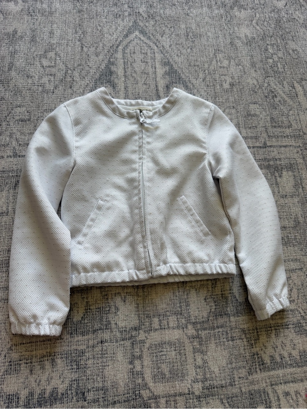 Girls' Light Gray Textured Zip Jacket - Casual Layering
